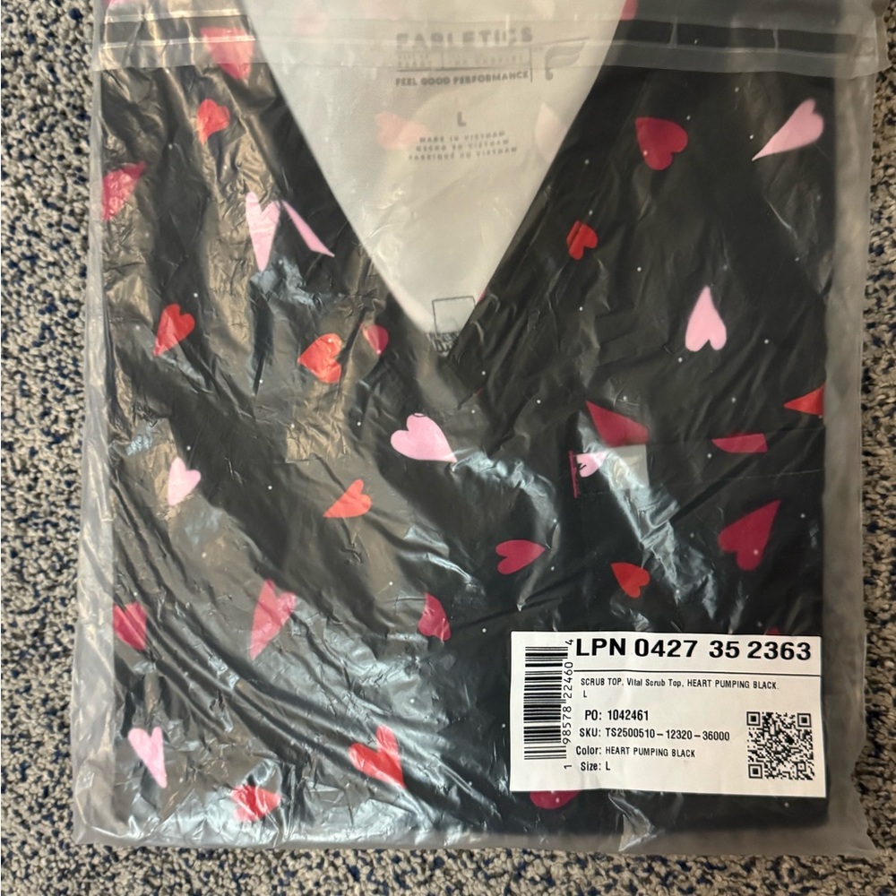 Fabletics Black  scrub Top with Pink Hearts